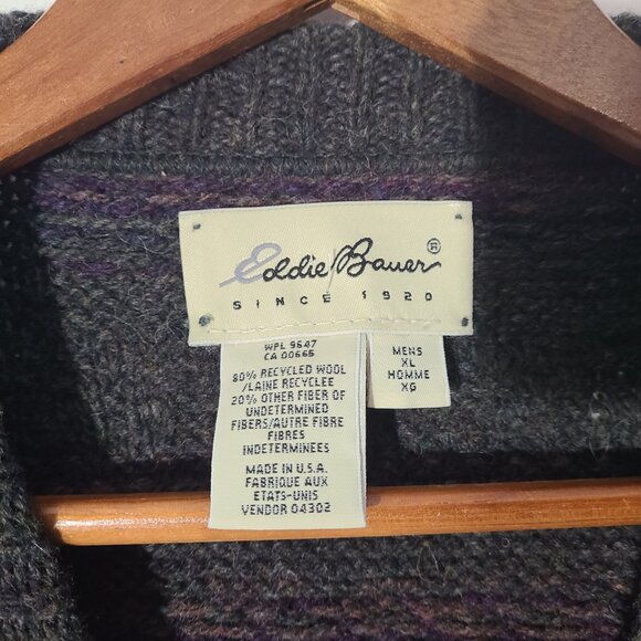 Eddie Bauer Wool Knit Gray/Purple/Blue Men's XL Sweater Made in USA - Picture 3 of 5